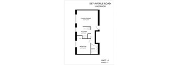 A floor plan for a 1 bedroom apartment at 587 Avenue Road.