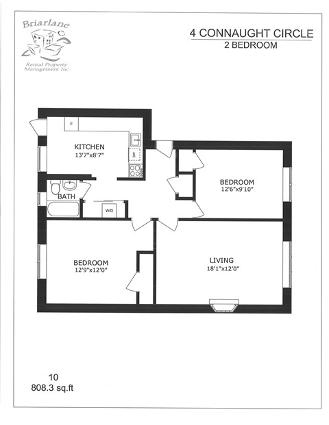A floor plan for a 4 connaught circle 2 bedroom apartment.