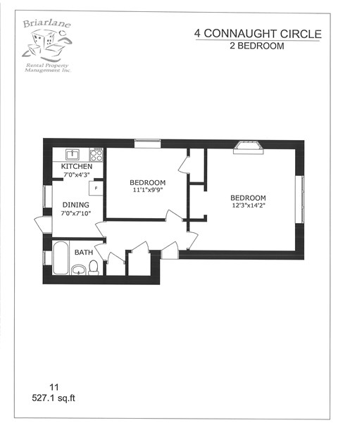 A floor plan for a 4 connaught circle apartment with 2 bedrooms.