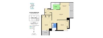 A floor plan for a 2 bedroom, 2 bathroom apartment.