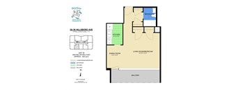 A floor plan for a rental property at 300-50 Hillcrest Ave shows a living area, dining room, kitchen, and bathroom.
