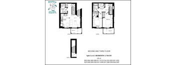 A floor plan for a split level home with two bedrooms and a bath.