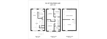 A floor plan for a three-bedroom apartment at 91-97 Milford Ave.