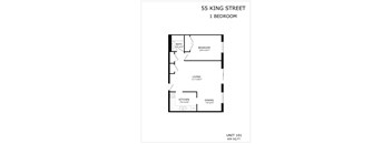 A floor plan for a 1 bedroom apartment at 55 King Street.
