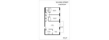 A floor plan for a 2 bedroom apartment at 55 King Street.