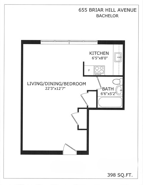 Floor plan for a Bachelor apartment at 655 Briar Hill Avenue.