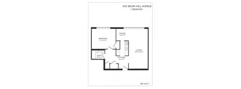 A floor plan for a 1 bedroom apartment at 655 Briar Hill Avenue.