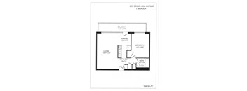 A floor plan for a 1 bedroom apartment at 655 Briar Hill Avenue.