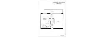 A floor plan for a 1 bedroom apartment at 655 Briar Hill Avenue.