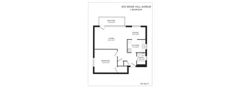 A drawing of a floor plan for a 1 bedroom apartment at 655 Briar Hill Avenue.