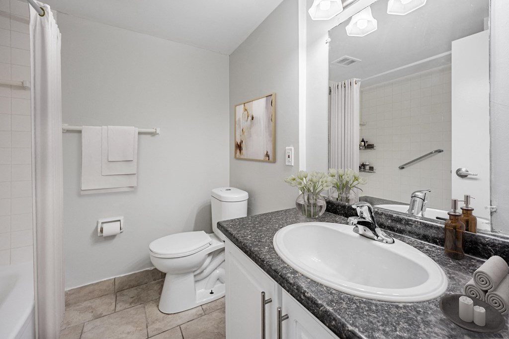 A white toilet sits next to a sink in a bathroom.