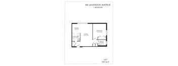 A floor plan for a 1 bedroom apartment at 48 Laverock Avenue.