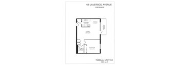 A floor plan for a 1 bedroom apartment at 48 Laverock Avenue.