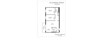 A floor plan for a 2 bedroom apartment at 48 Laverock Avenue.