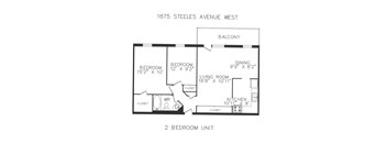 A floor plan for a 2 bedroom unit at 1875 Steeles Avenue West.