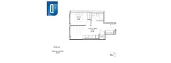 A floor plan of a one bedroom apartment with a total area of 45.6 square meters.