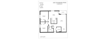 A floor plan for a 2 bedroom apartment at 160 Cockburn Road.