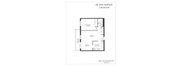 A floor plan for a 1 bedroom apartment at 60 2nd Avenue.