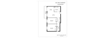 A floor plan for a 2 bedroom apartment at 60 2nd Avenue.