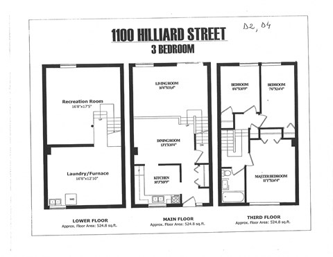 the floor plan of 100 hillard street 3 bedroom
