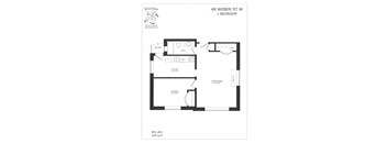 A floor plan for a 1 bedroom apartment at 48 Weber St W.