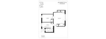 A floor plan for a 1 bedroom apartment at 48 Weber St W.