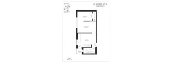 A floor plan for a 1 bedroom apartment at 48 Weber St W.