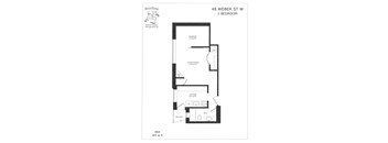 A floor plan for a 1 bedroom apartment at 48 Weber St W.