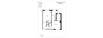 A floor plan for a 1 bedroom apartment at 48 Weber St W.