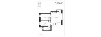 A floor plan for a 1 bedroom apartment at 48 Weber St W.