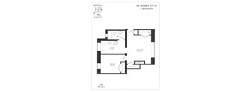 A floor plan for a 1 bedroom apartment at 48 Weber St W.