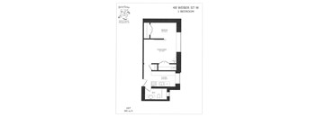 A floor plan for a 1 bedroom apartment at 48 Weber St W.