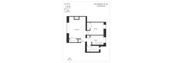 A floor plan for a 1 bedroom rental property.