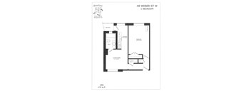 A floor plan for a 1 bedroom apartment at 48 Weber St W.