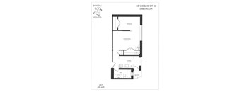 A floor plan for a 1 bedroom apartment at 48 Weber St W.
