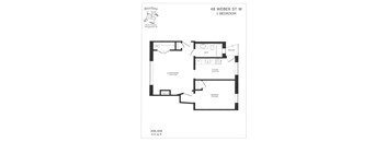 A floor plan for a 1 bedroom rental property.