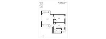 A floor plan for a 1 bedroom apartment at 48 Weber St W.
