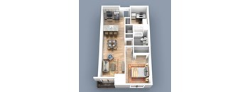 a 3d floor plan of a house with furniture and a living room