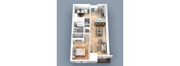 a floor plan of a house with a bedroom and a living room