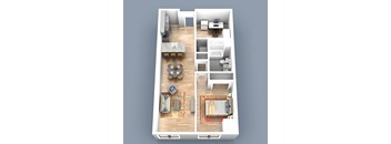 a floor plan of an apartment with 1 bedroom, living room  and den or office