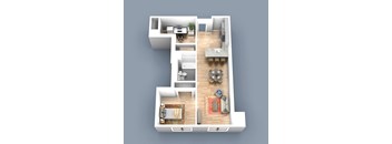 a floor plan of an apartment with 1 bedroom, kitchen, living room and den or office
