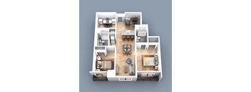 a 3d floor plan of a living room and dining room