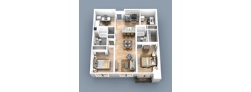 a 3d floor plan of a house with a bedroom and living room