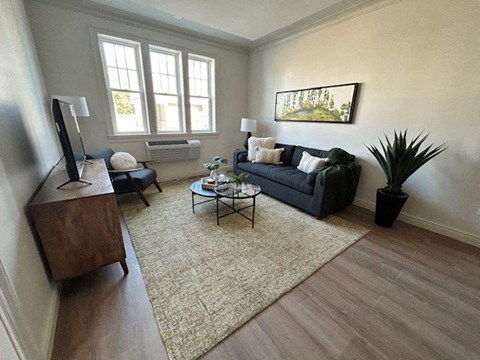 a living room with a couch and a tv