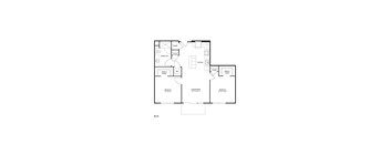 A floor plan of a house with labeled rooms and appliances.