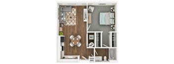 a 3d rendering of a bedroom with a bathroom and a living room