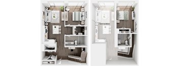 a renovated floor plan with a bedroom and a living room