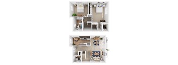 two different layouts of a home office and a living room
