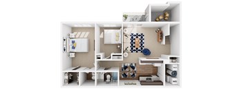 a 3d floor plan of a house with a kitchen and a living room