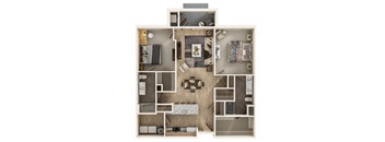a floor plan of a house with a bedroom and a living room